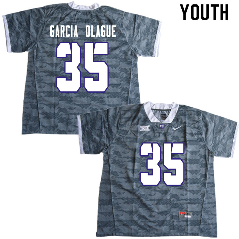 Youth #35 Elias Garcia Olague TCU Horned Frogs College Football Jerseys Sale-Gray - Click Image to Close